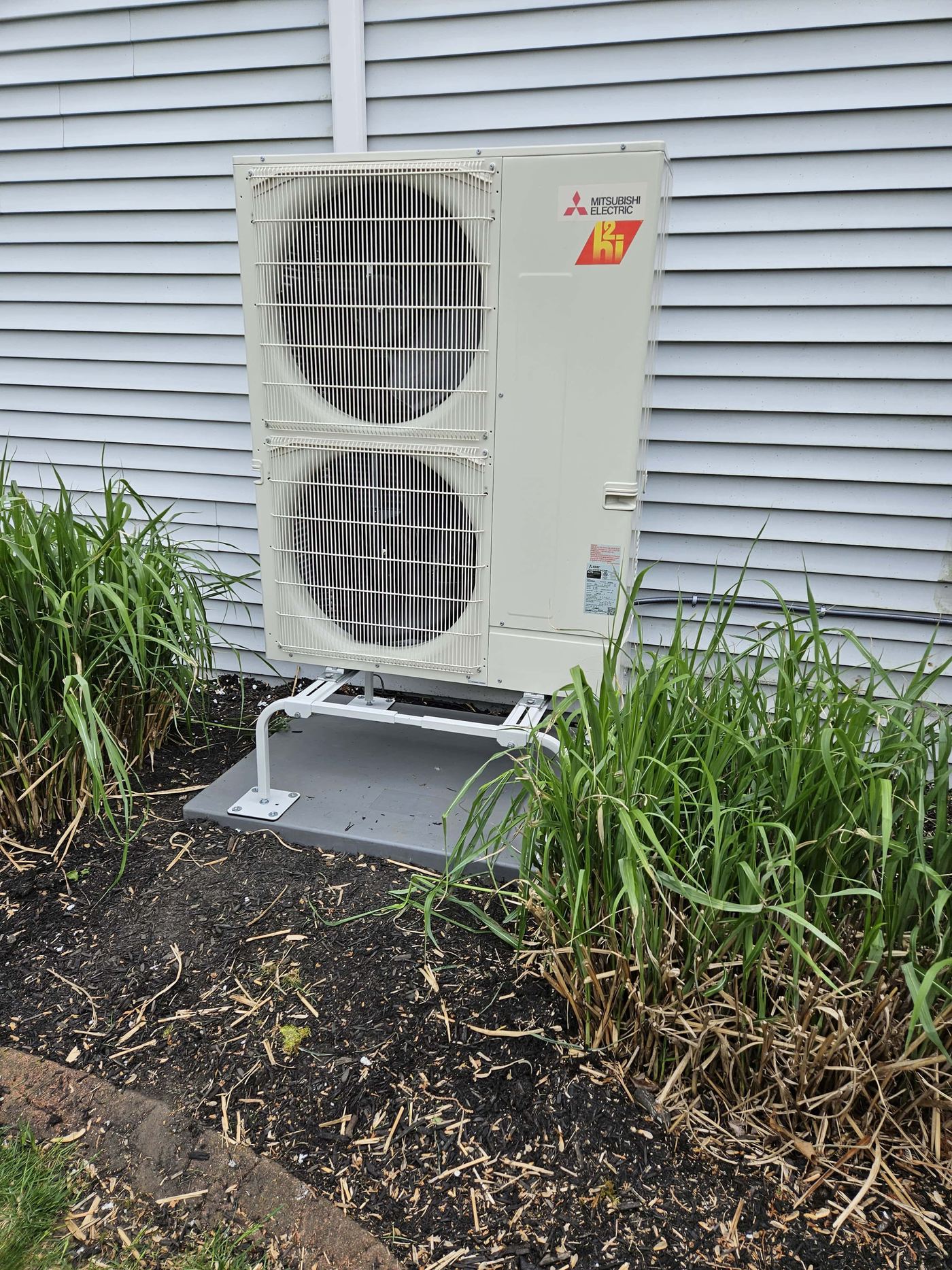 Mitsubishi outdoor ductless heat pump installed by KO HVAC in Kingston, PA.