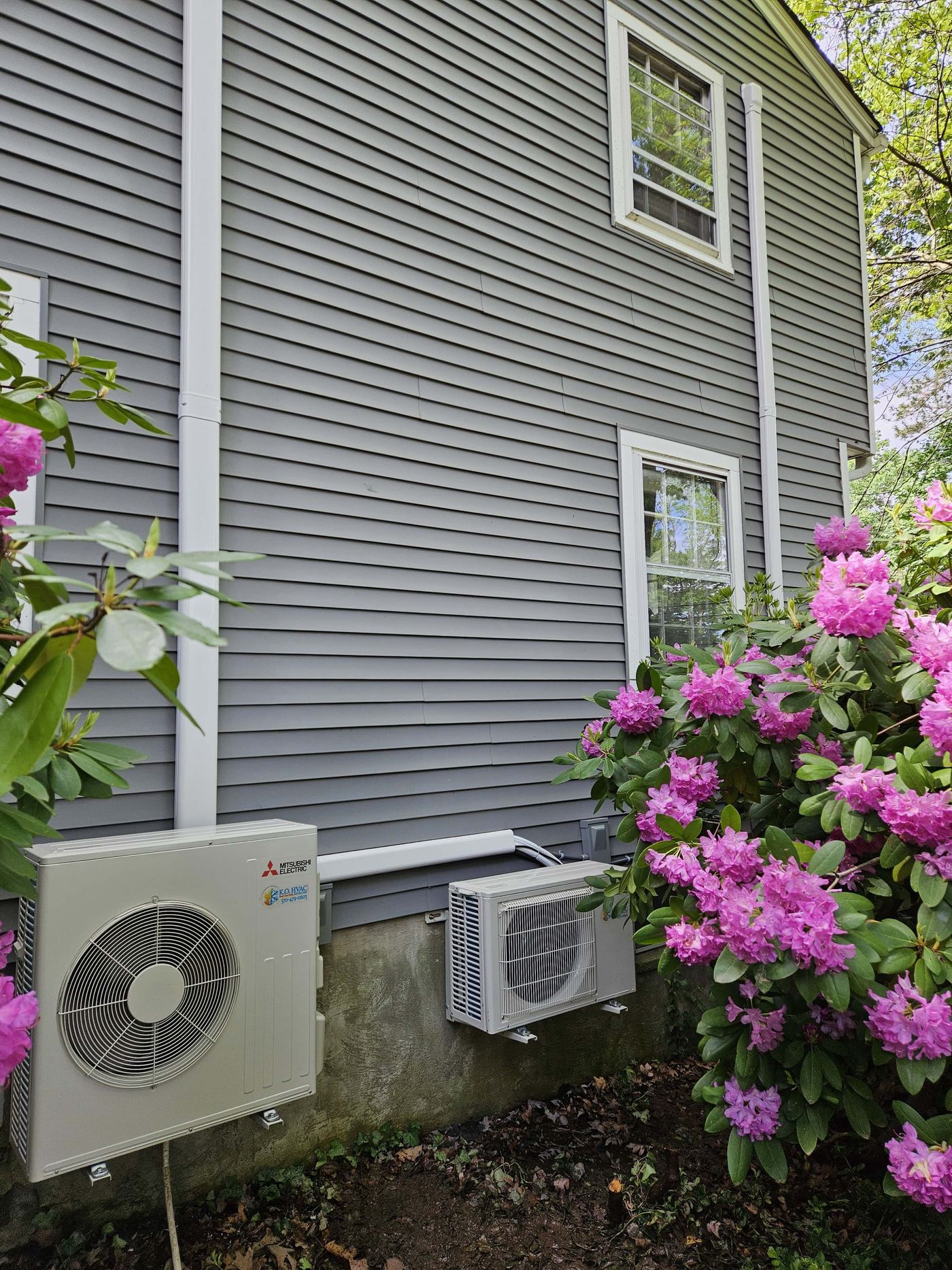 Two outdoor Mitsubishi ductless systems installed at home in Kingston, PA.