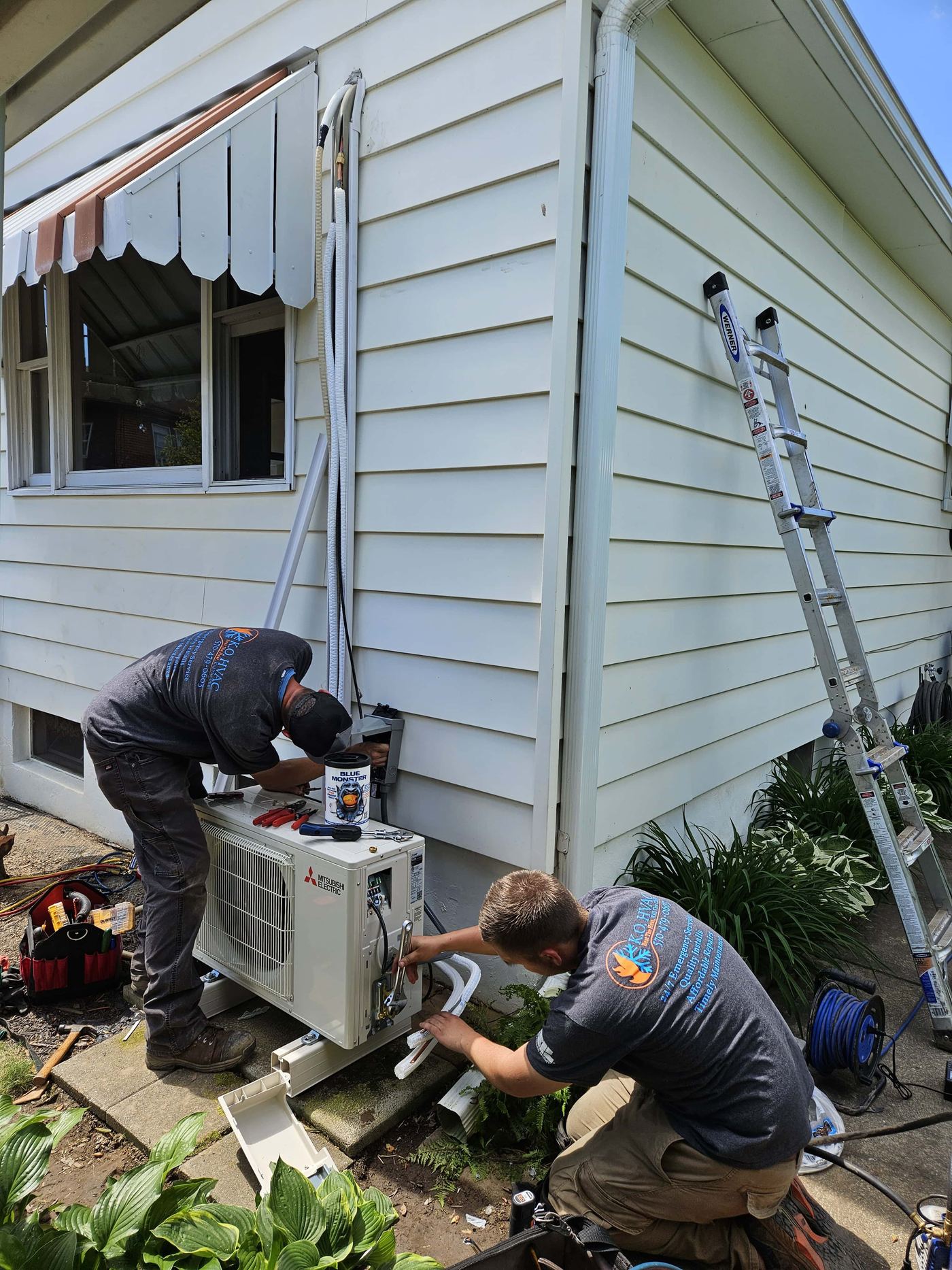 KO HVAC technicians installing outdoor ductless systems in Wilkes Barre, PA.