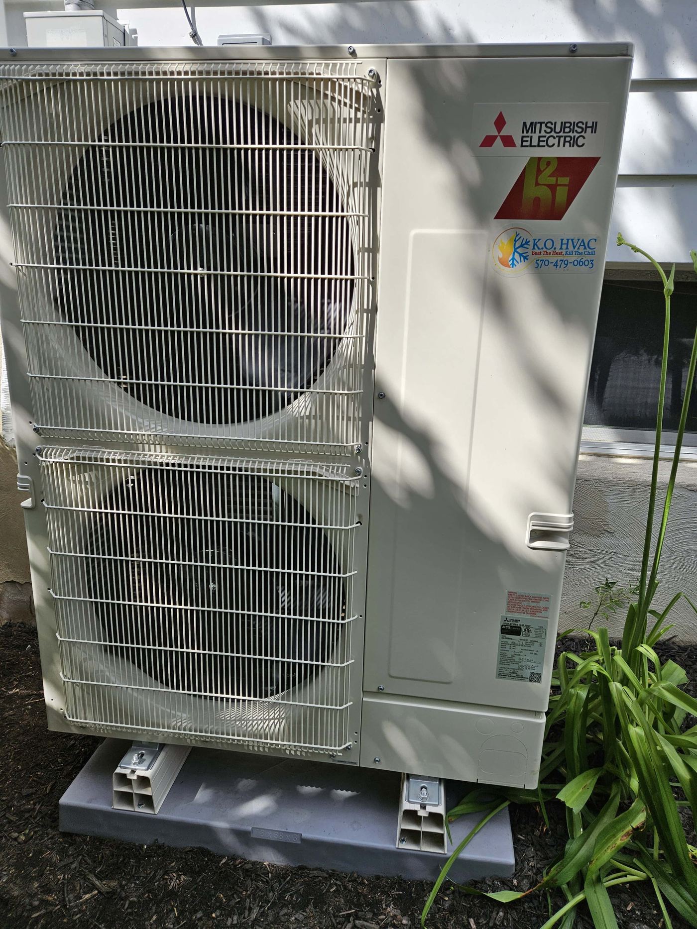 Mitsubishi outdoor ductless heat pump installed by KO HVAC in Kingston, PA.