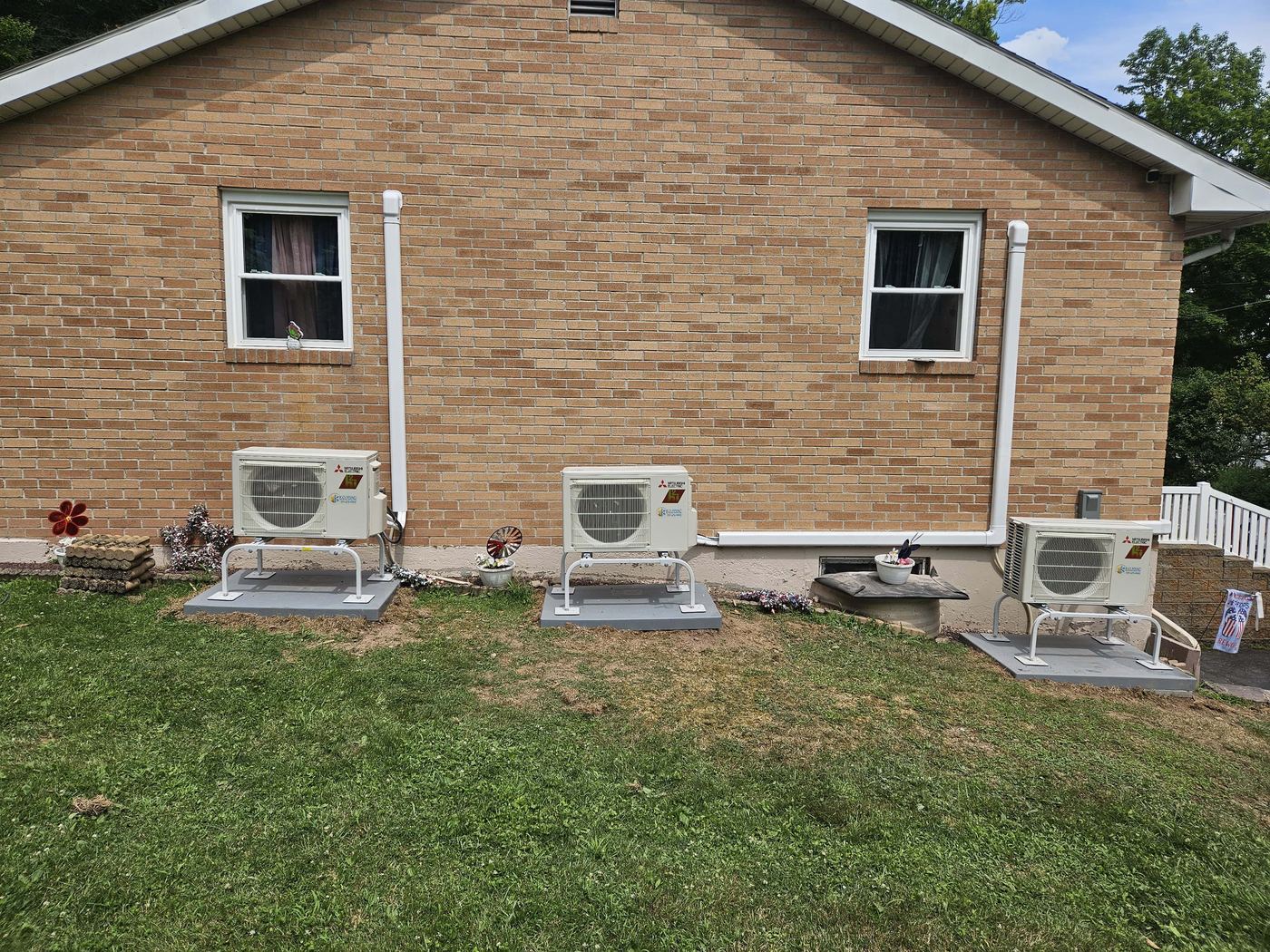 Three outdoor Mitisubishi air conditioning units installed by KO HVAC in Mountain Top, Pennsylvania.