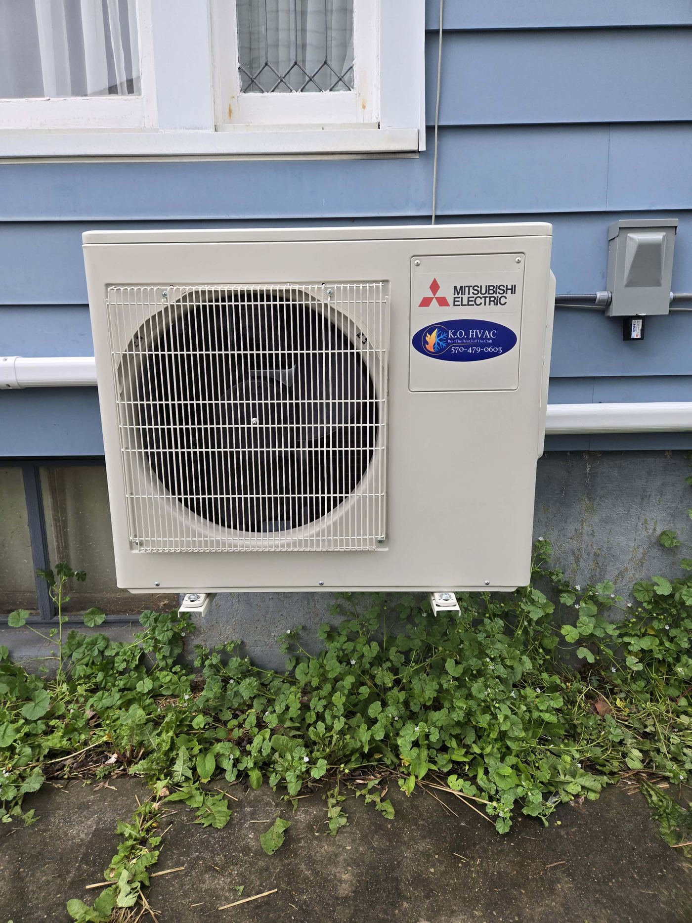 Mitsubishi Ductless Mini-Split outside unit installed by K.O. HVAC.