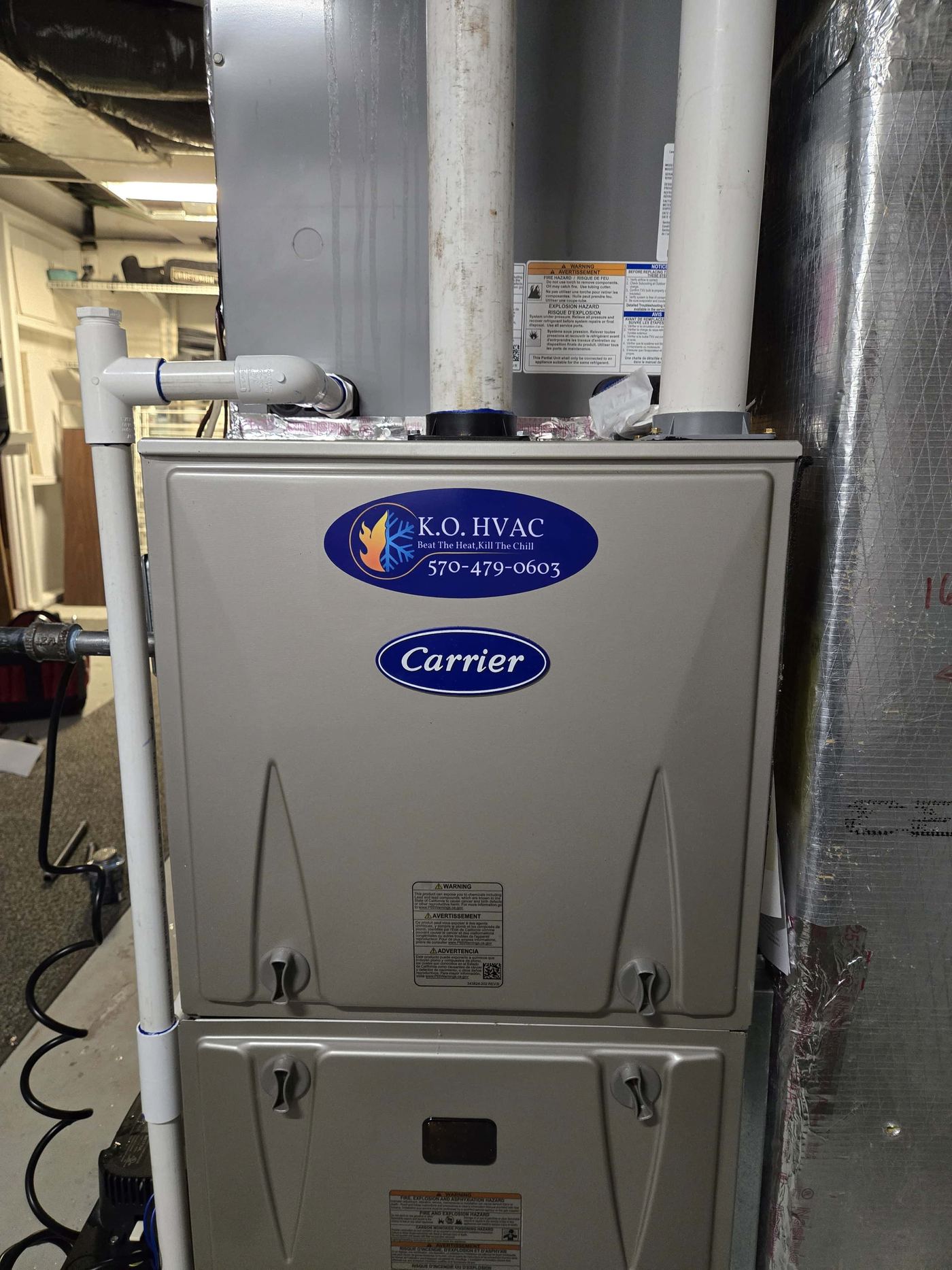Carrier furnace installed by K.O. HVAC.